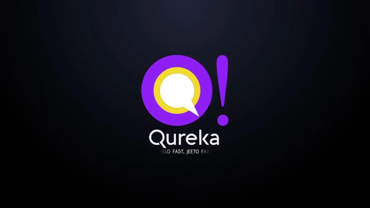 Qureka Banner: Logo of 'Qureka' with a purple and yellow magnifying glass icon on a dark background, accompanied by the tagline 'HELLO FAST. JEETO FAS